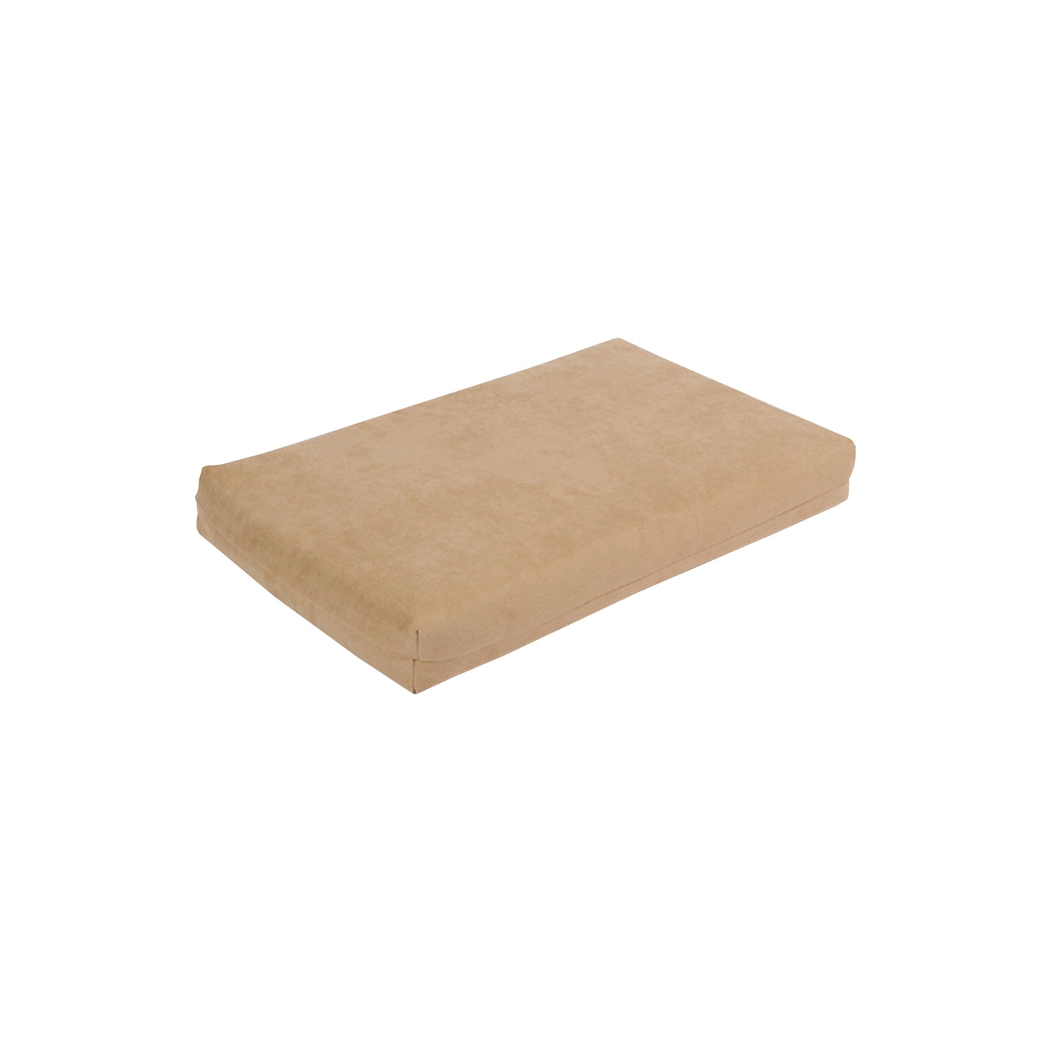 The Temperature Regulated Orthopedic Dog Bed is rectangular and beige, made with smooth fabric and GEL-Infused Memory Foam, displayed against a white background.